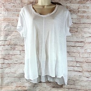 Tahari White 100% Linen Vneck Shirt Size XL